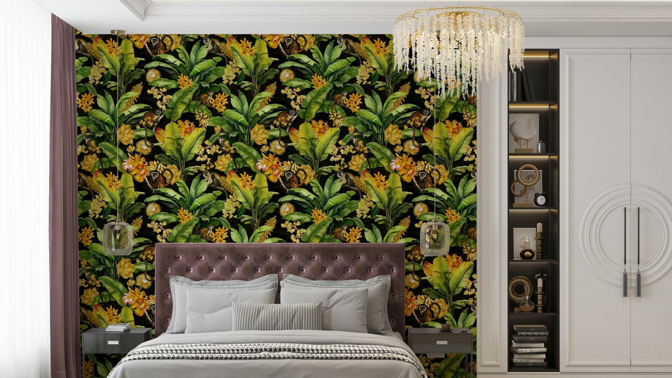 Midnight Monkeys Wallpaper with jungle design

