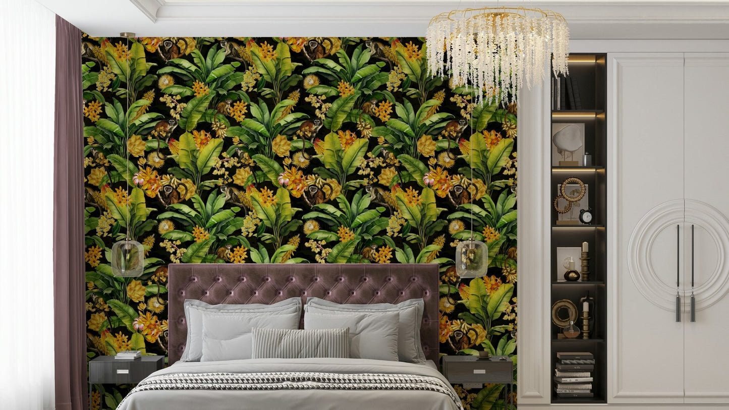 Midnight Monkeys Wallpaper with jungle design

