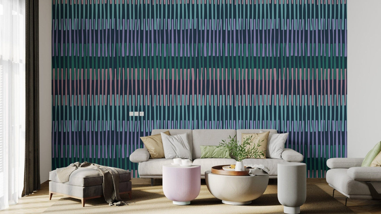 Midnight Rhythmic Striped Wallpaper Mural
