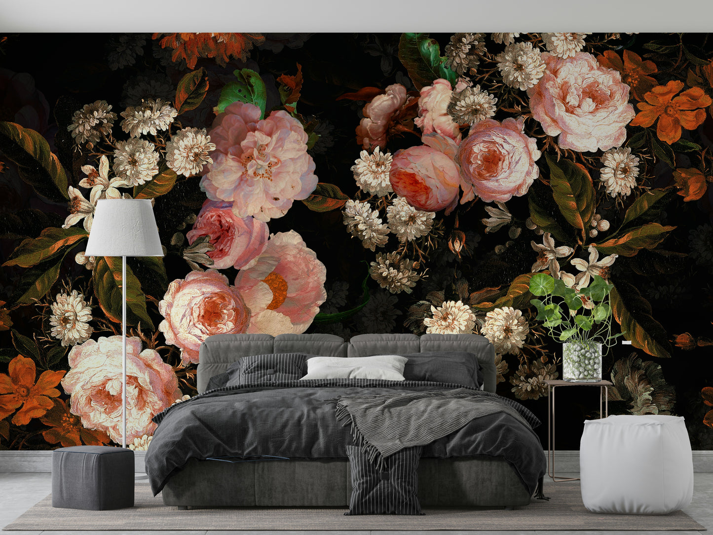A dramatic rose garden wallpaper mural that defines a space.

