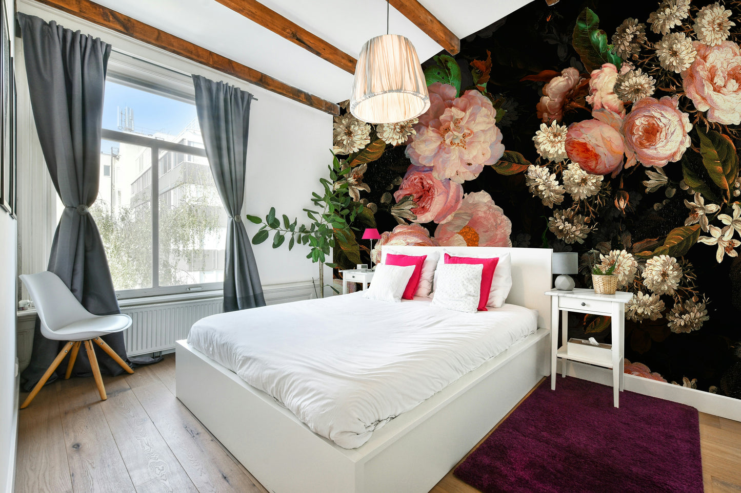 An artistic dark bloom mural for home decor.

