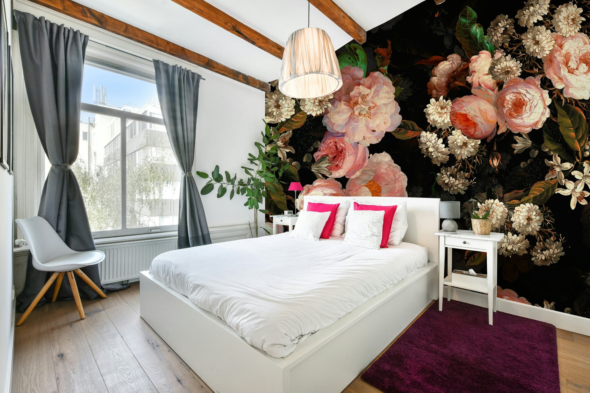 An artistic dark bloom mural for home decor.

