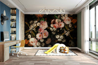 A tasteful midnight rose wall mural of flowers.

