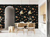 Scattered vivid green fragments on Midnight Stone Terrazzo mural background., GD6821