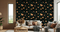 Fractured orange and teal pieces on Midnight Stone Terrazzo wallpaper surface., GD6821