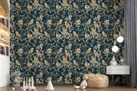 Kids play area wall with Midnight Teal Garden Birds Wallpaper on teal, GD9472