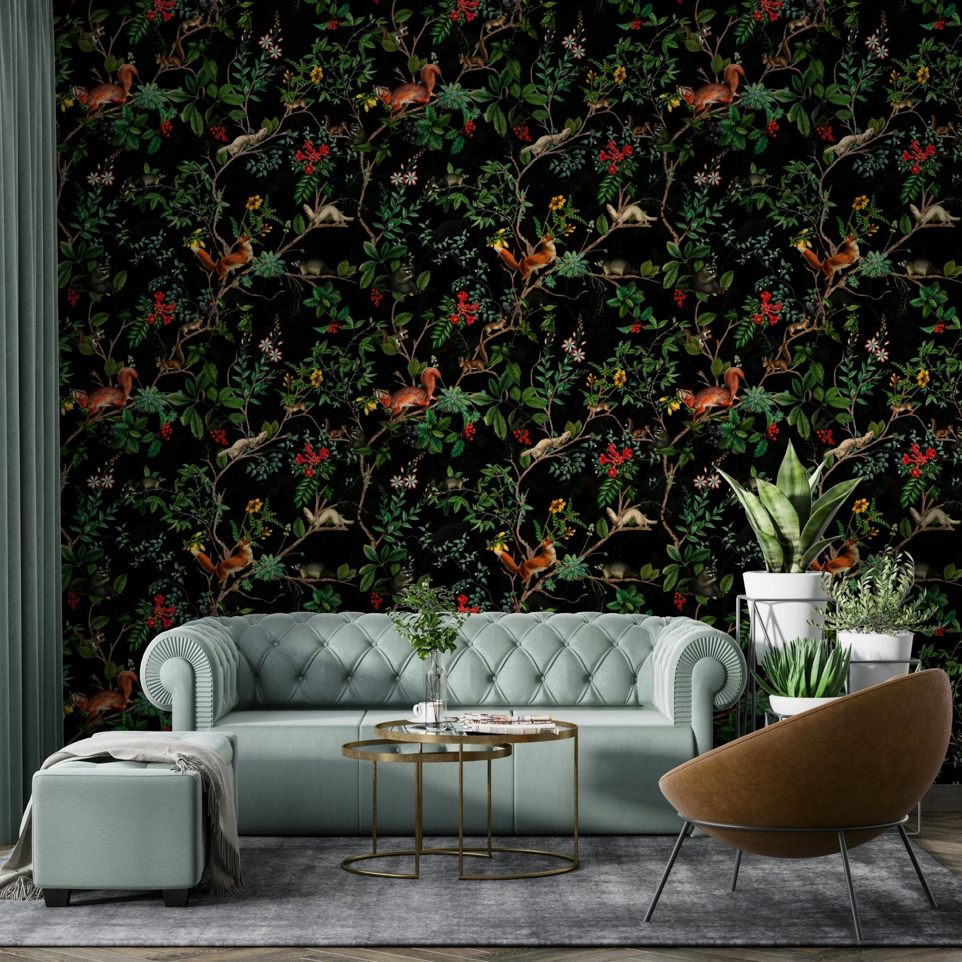 silhouettes of trees and animals

