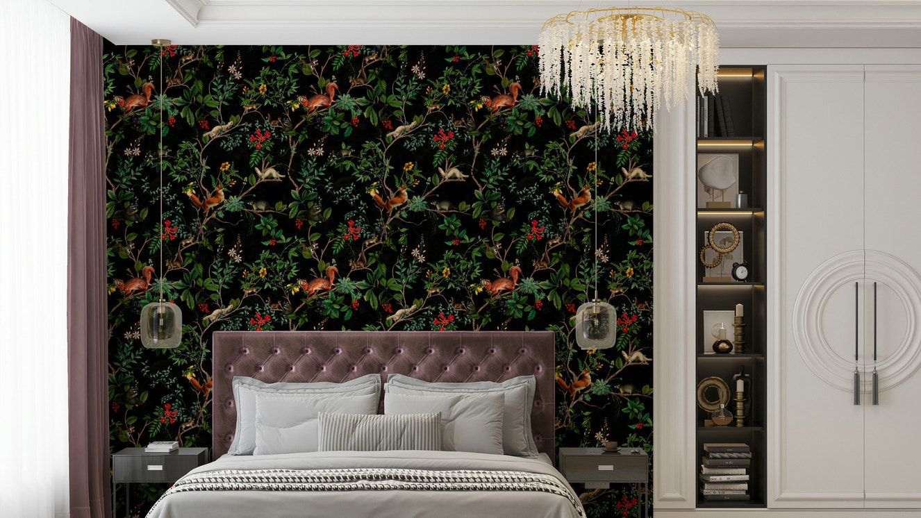 dark and moody forest scene mural

