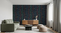 Repeating branch pattern of the Midnight Woodland Birds custom wall mural.GD9465
