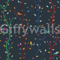 Vertical tree pattern seen on Midnight Woodland Branches with Birds wallpaper.⁠GD9465