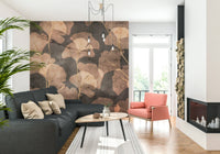 Midwinter Gingko Sepia peel and stick wallpaper bedroom accent.