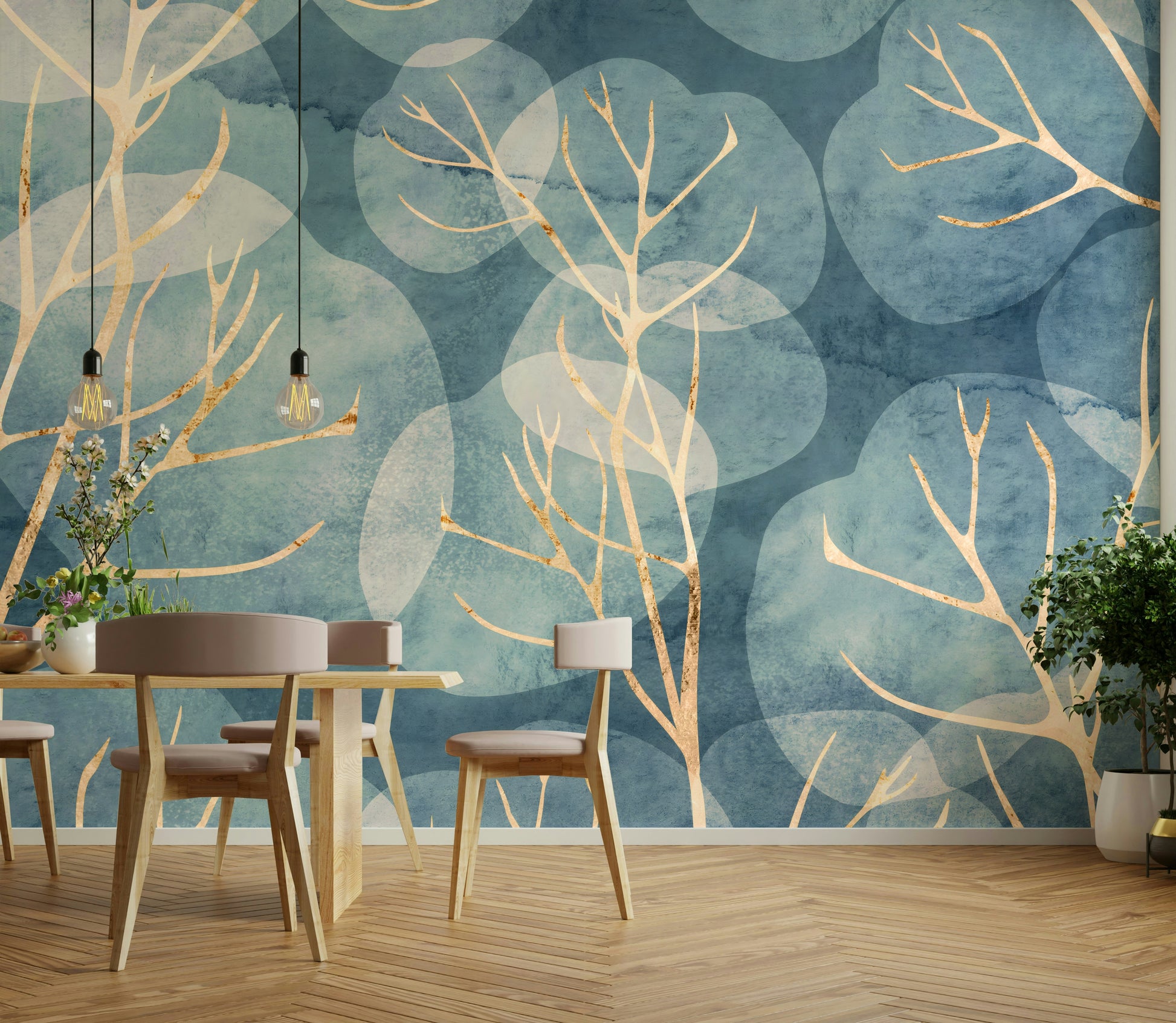 Artistic Midwinter Leaf Cyanotype wall design

