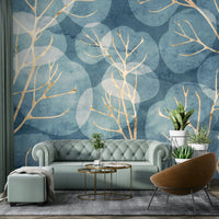 Midwinter Leaf Cyanotype Wall Mural in blue tones

