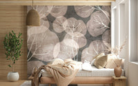 Elegant pewter blush Midwinter Leaf wallpaper for walls.