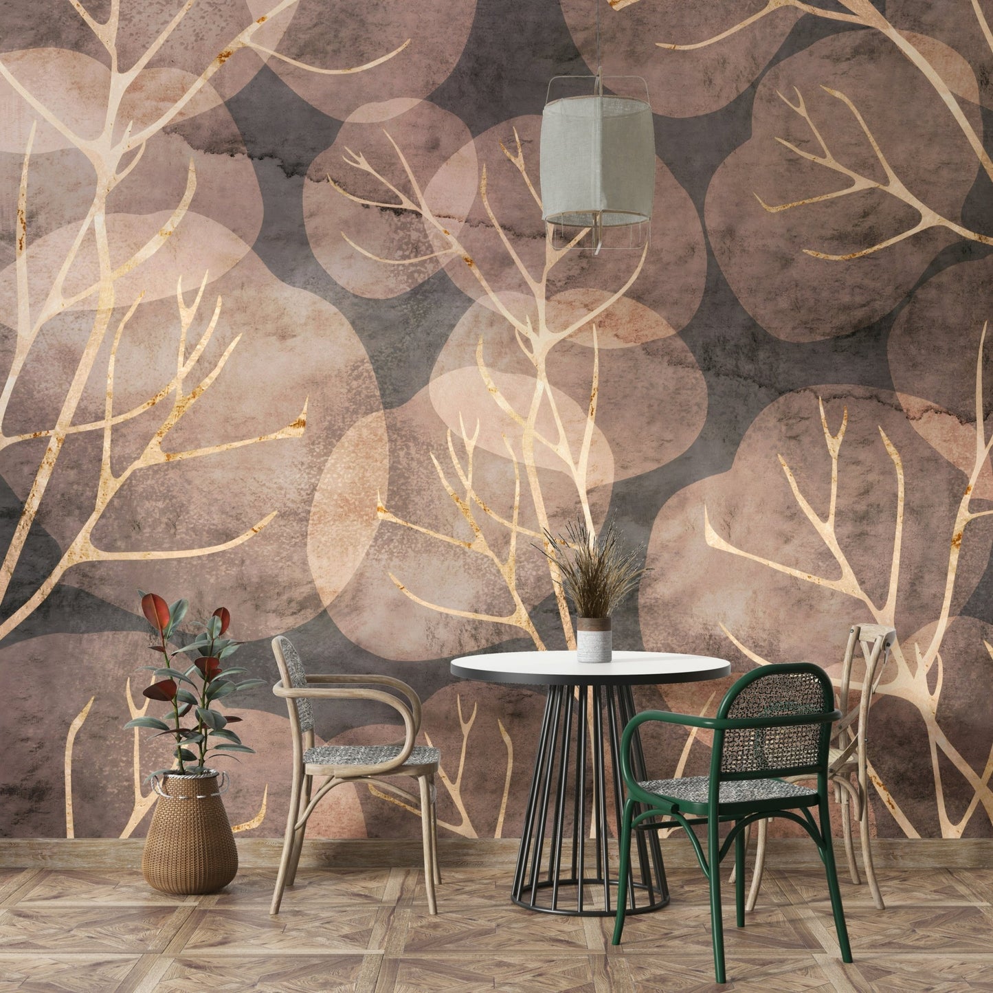 Midwinter Leaf Sepia Wall Mural for serene spaces

