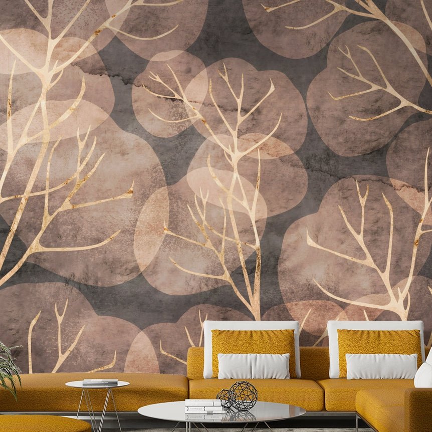 Sepia leaf Midwinter mural for rustic home styling

