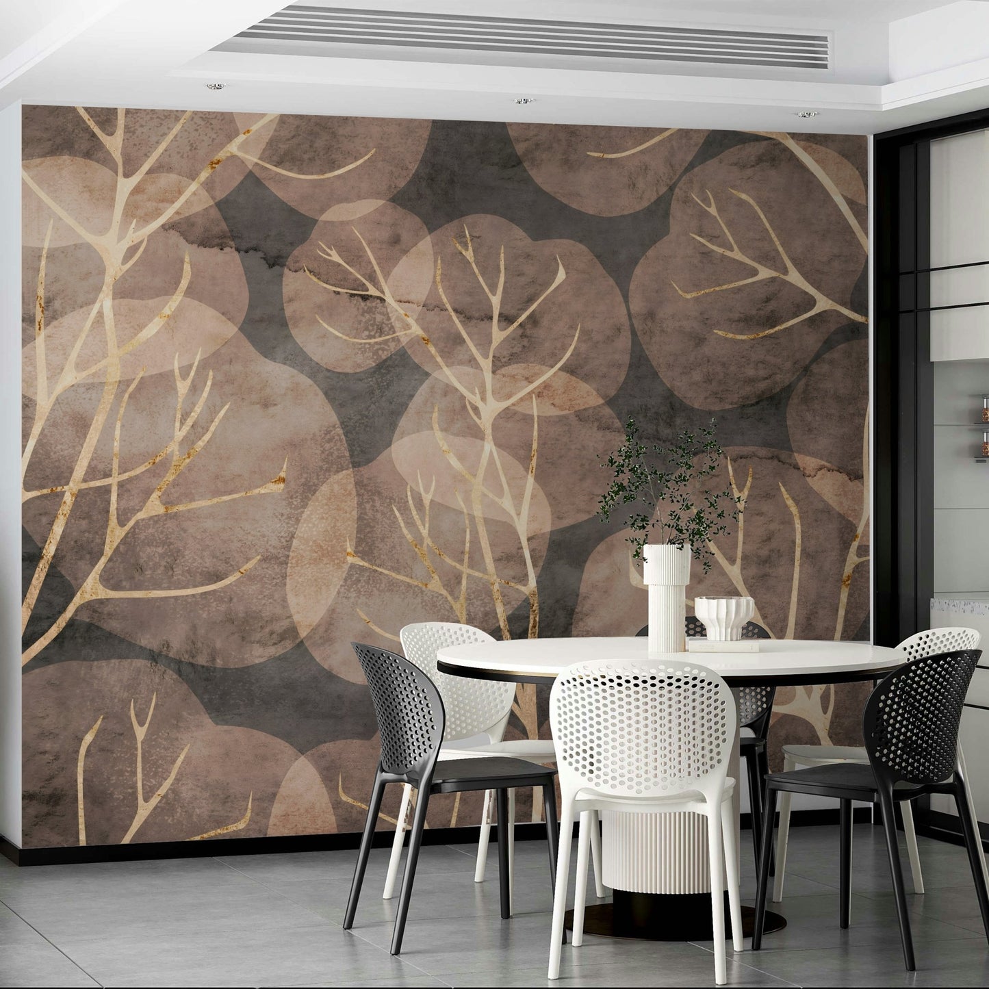Timeless sepia leaf mural for contemporary walls

