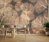 Elegant sepia leaves wall design for living rooms

