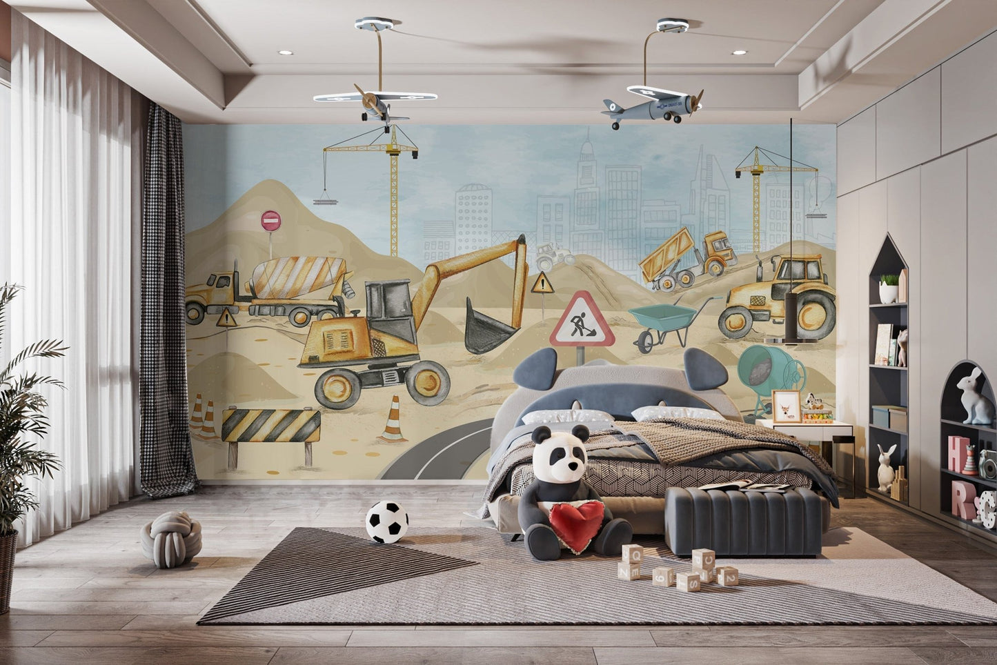 Fun construction site wallpaper for kids C321
