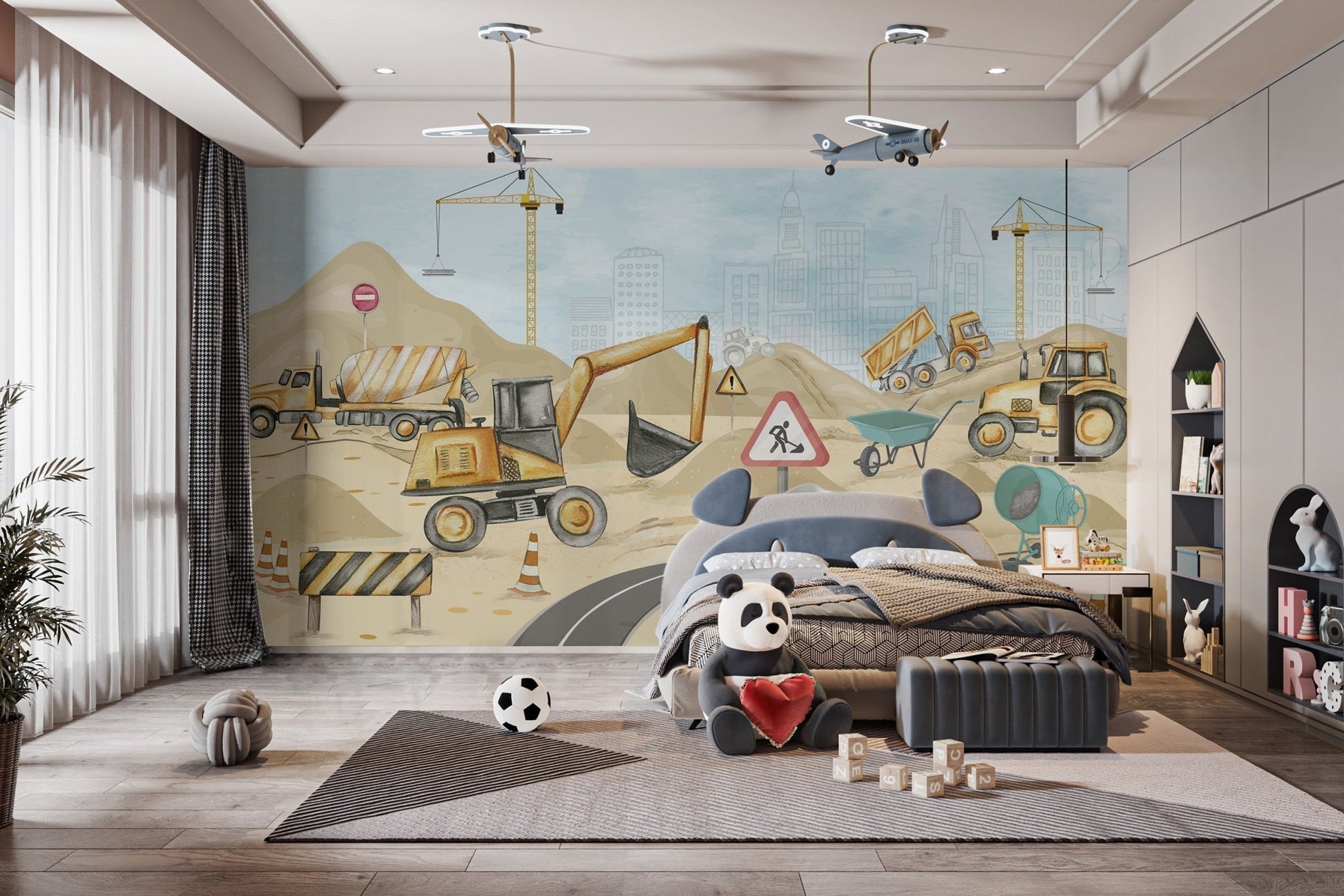 Fun construction site wallpaper for kids C321
