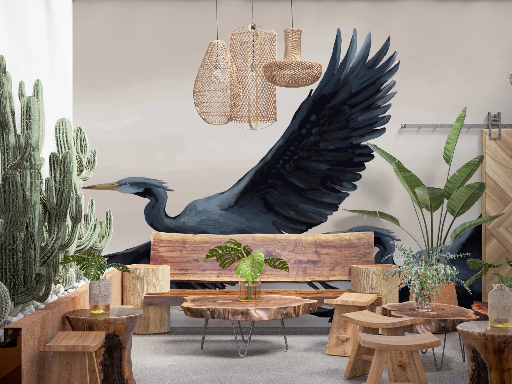 Symmetrical avian wallpaper for sophisticated dining area walls