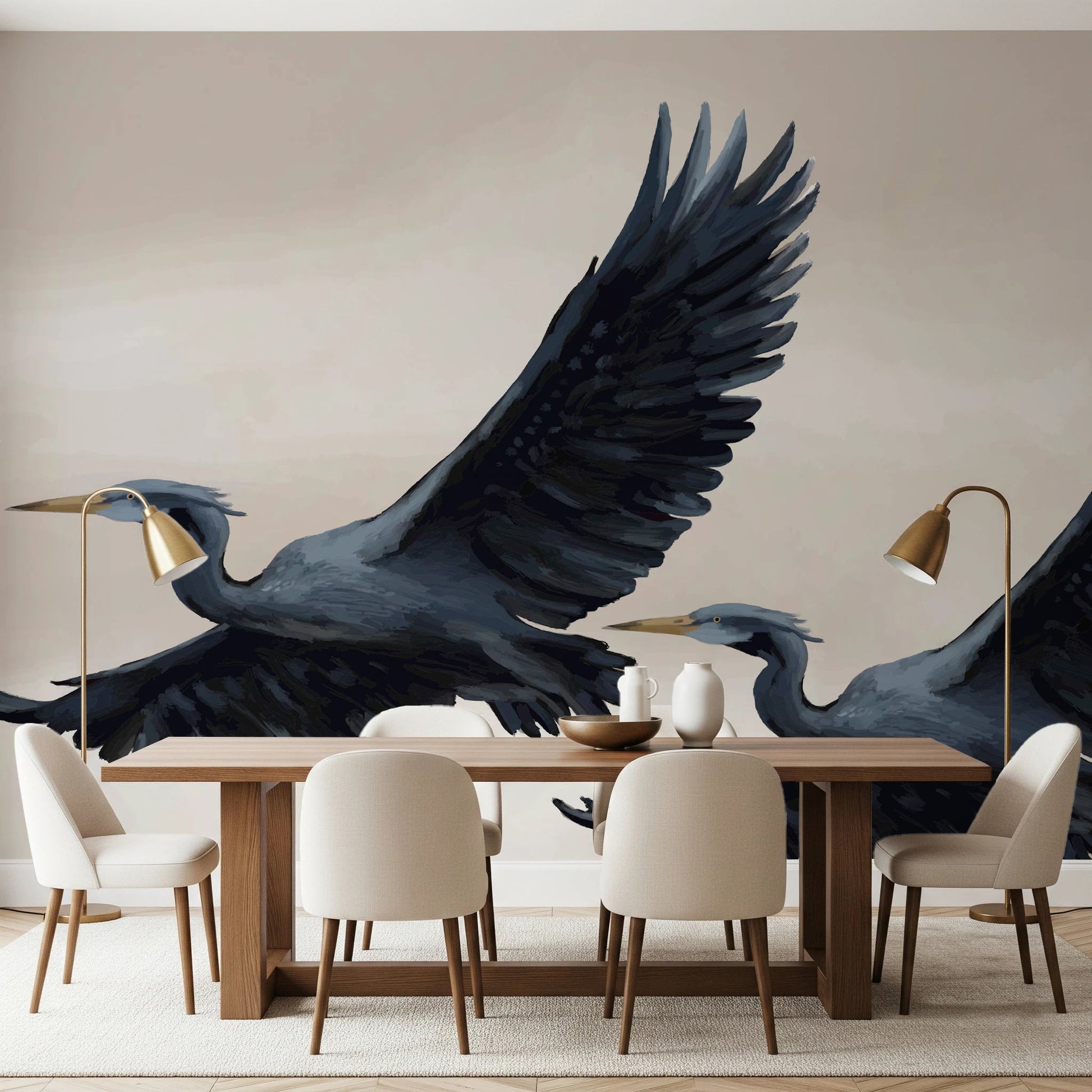 Nature inspired wall mural for minimalist hallway interiors