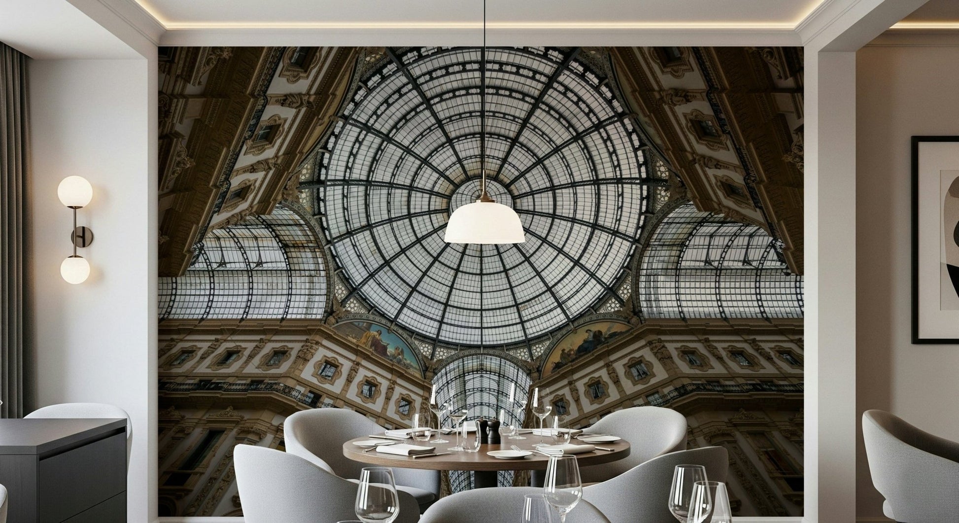 An artistic soft focus dome mural on scenic wallpaper.