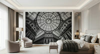Grand interior perspective wall mural for a minimalist dining area wallpaper.