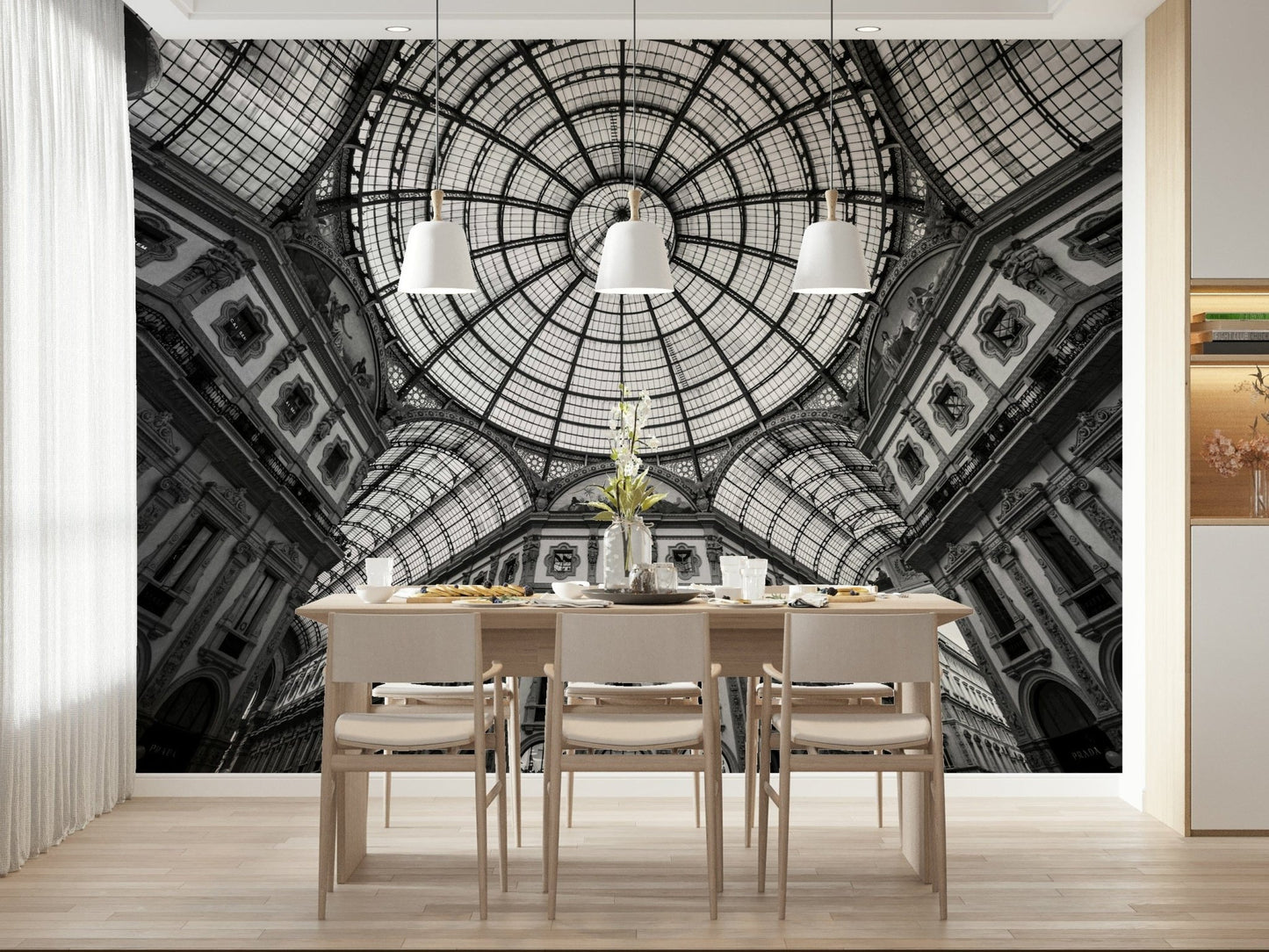 Detailed vaulted ceiling design wall mural for a feature wall in a flat wallpaper.