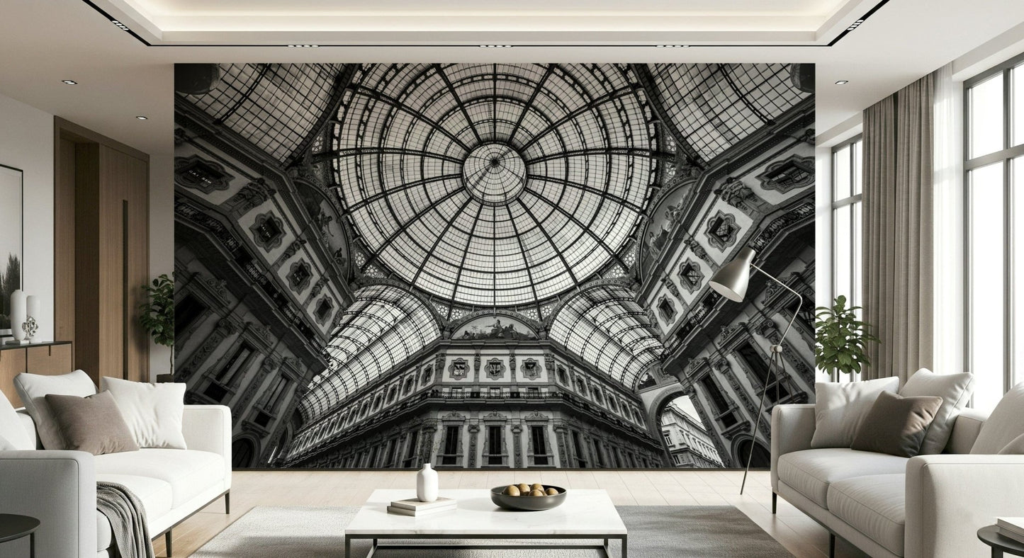 Milan's Vaulted Vision Wall Mural showing ornate stone carvings for a hallway wallpaper.