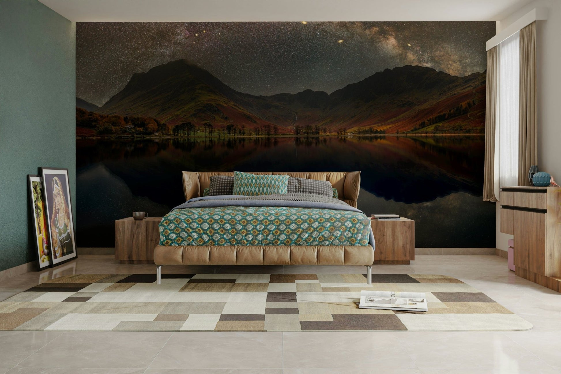 A beautiful celestial wall mural for a living room.

