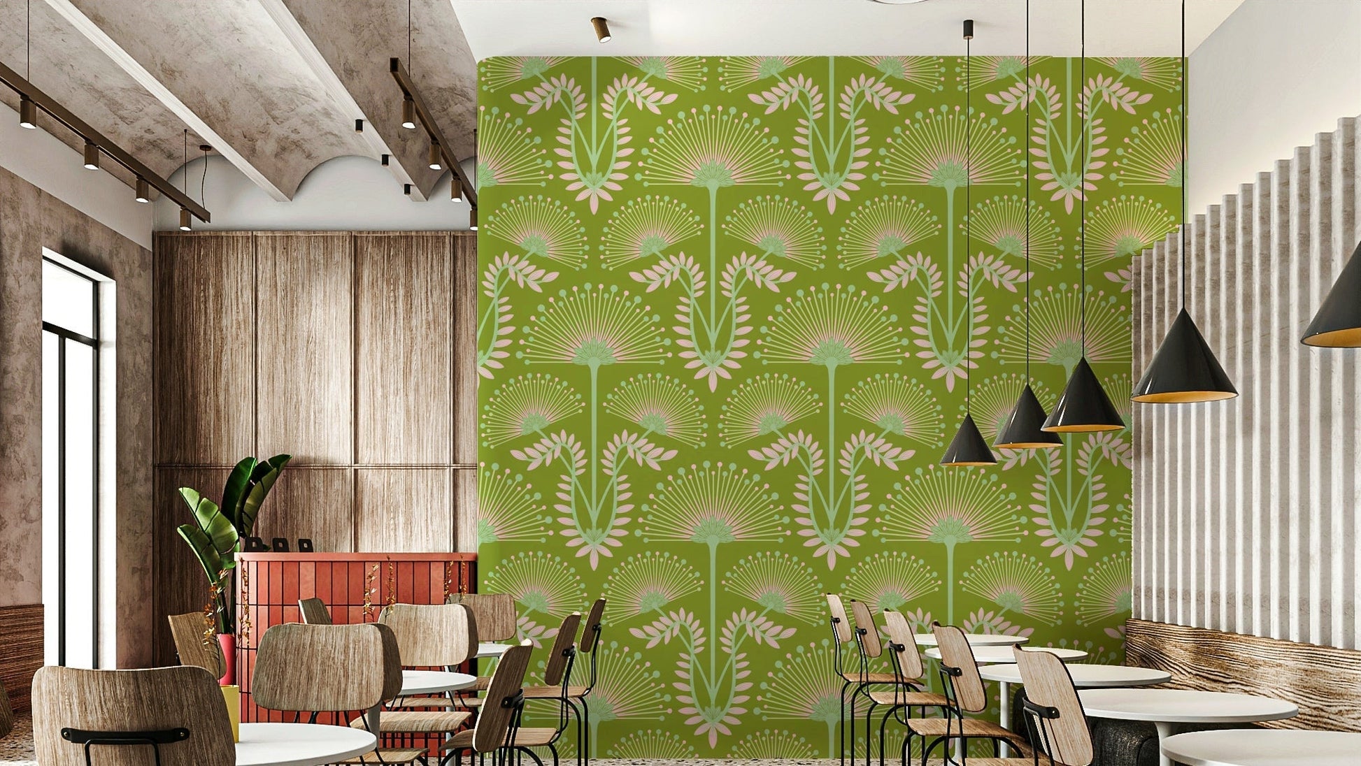 Features a damask style with Art Deco floral motifs.
