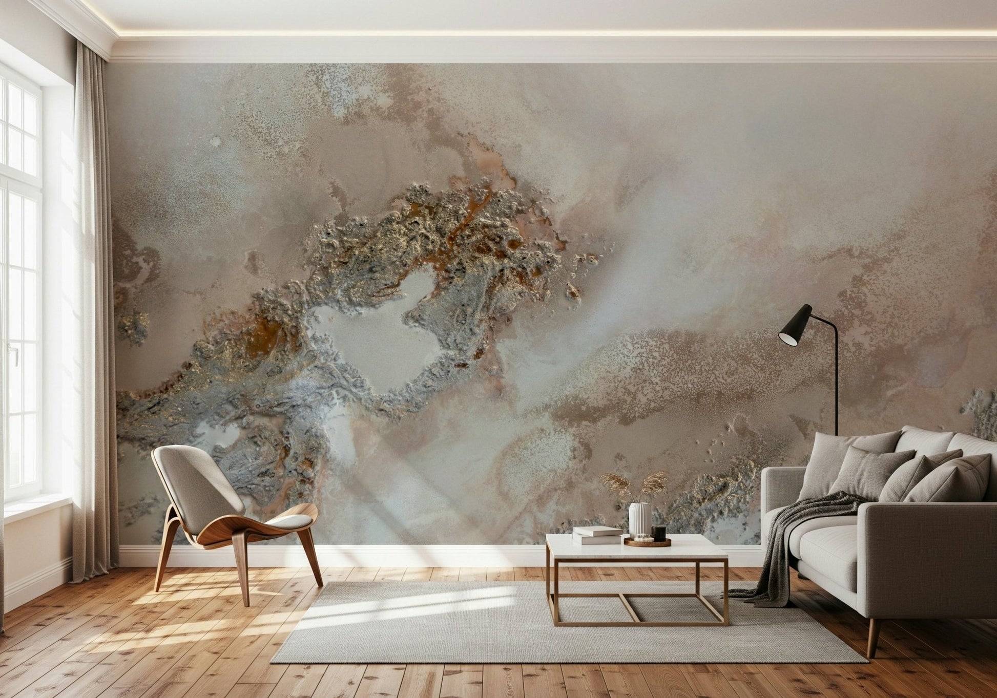An artistic minimalist form mural for home decor.