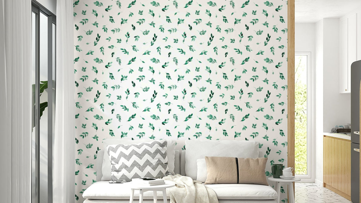 Minimal leaf green eucalyptus wallpaper on wall, GD966
