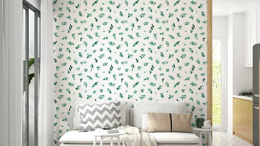 Minimal leaf green eucalyptus wallpaper on wall

