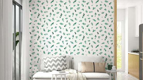 Minimal leaf green eucalyptus wallpaper on wall, GD966