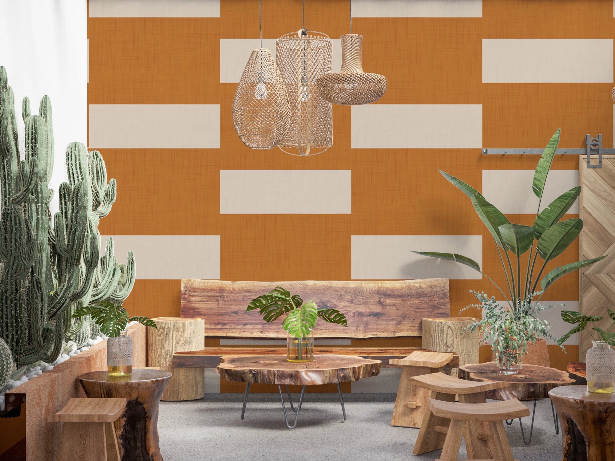 Minimal Stripe Block wallpaper in a cafe area with terracotta cream layout, GD8712