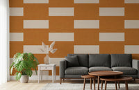 Office home area using Minimal Stripe Block wallpaper in terracotta cream