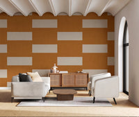 Minimal Block Wallpaper showing earthy terracotta forms on a cream base