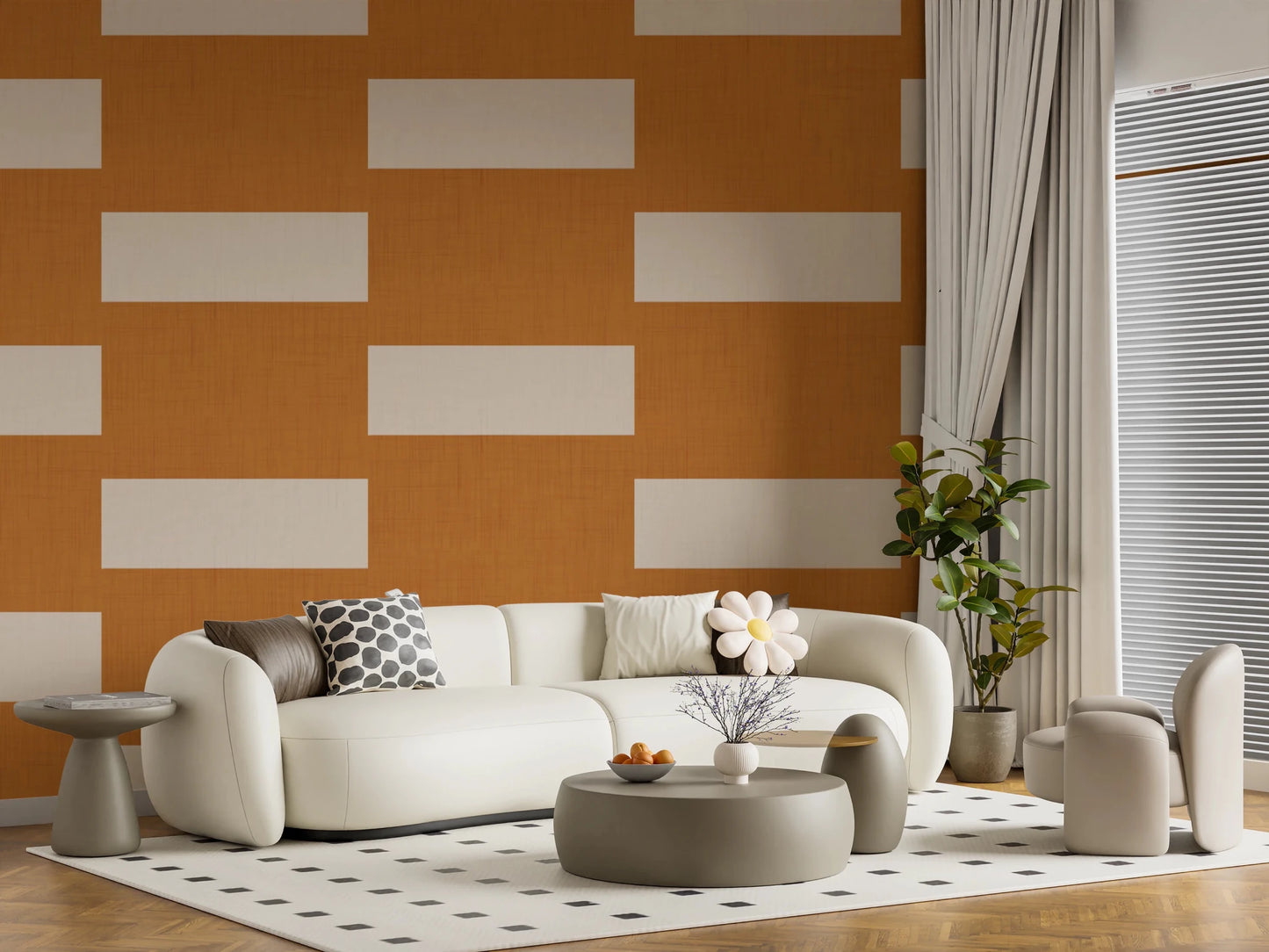 Warm Block Pattern Wallpaper in terracotta cream with a simple layout