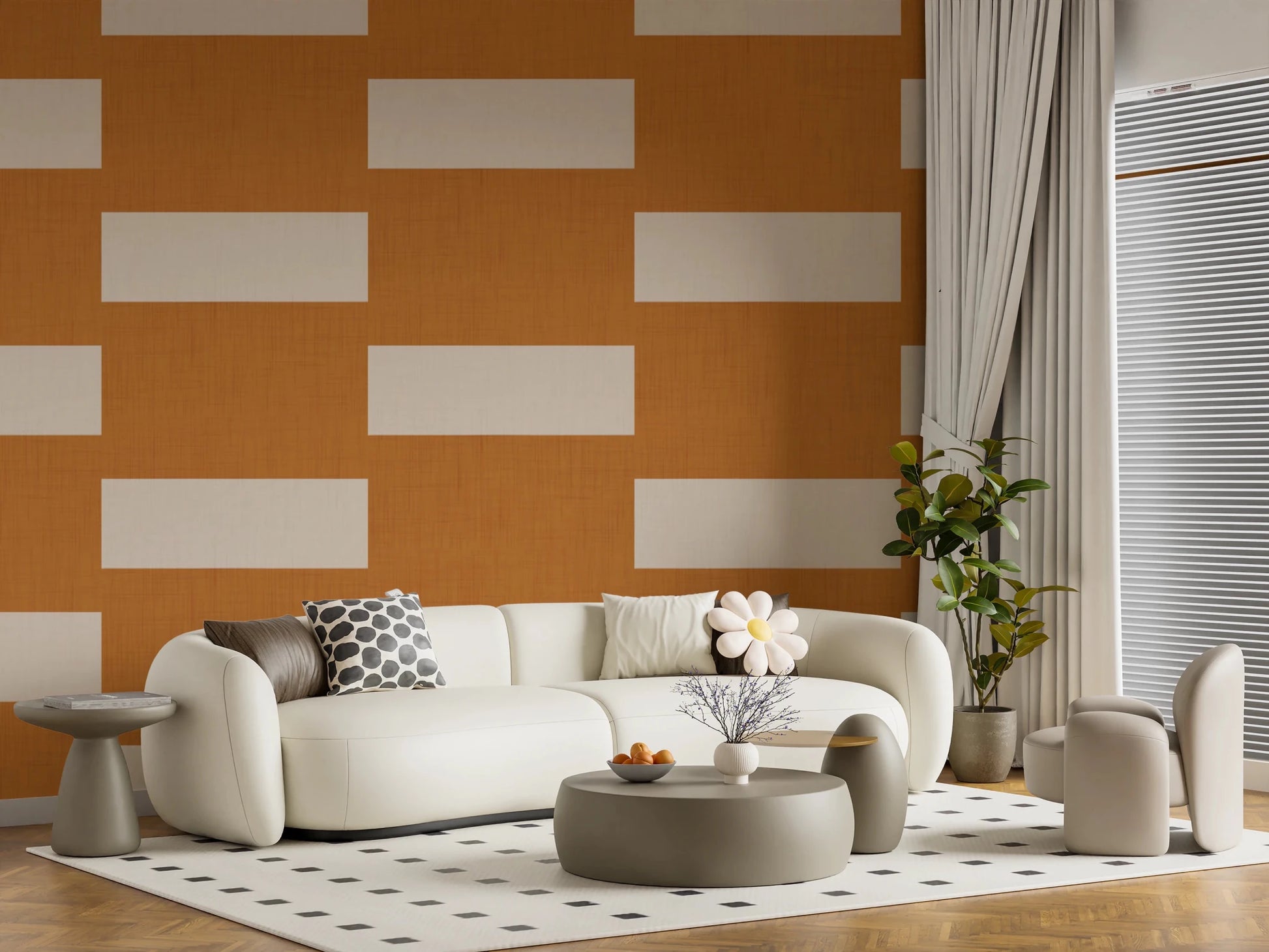 Warm Block Pattern Wallpaper in terracotta cream with a simple layout