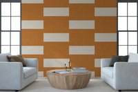 Hallway wall finished in Minimal Stripe Block wallpaper with cream spacing