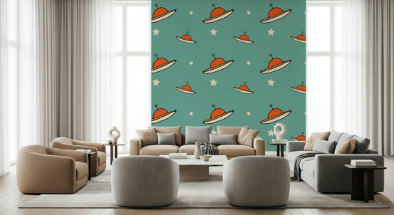 Whimsical wallpaper featuring Minimal Vintage UFO Mustard., GD6947