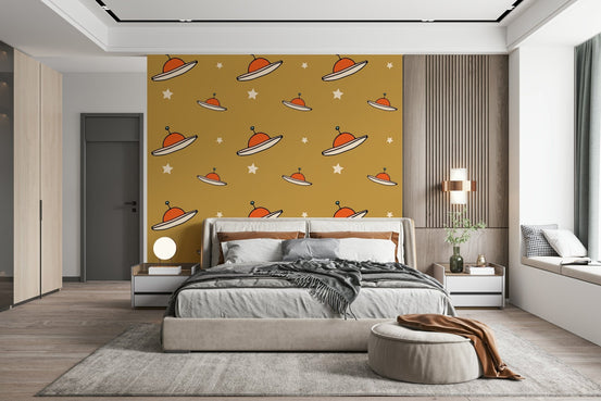 Captivating Minimal Vintage UFO Mustard mural for a striking interior focus., GD6948