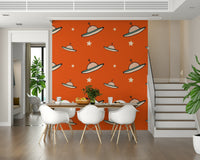 Minimal Vintage spaceship wallpaper featuring charming celestial design.