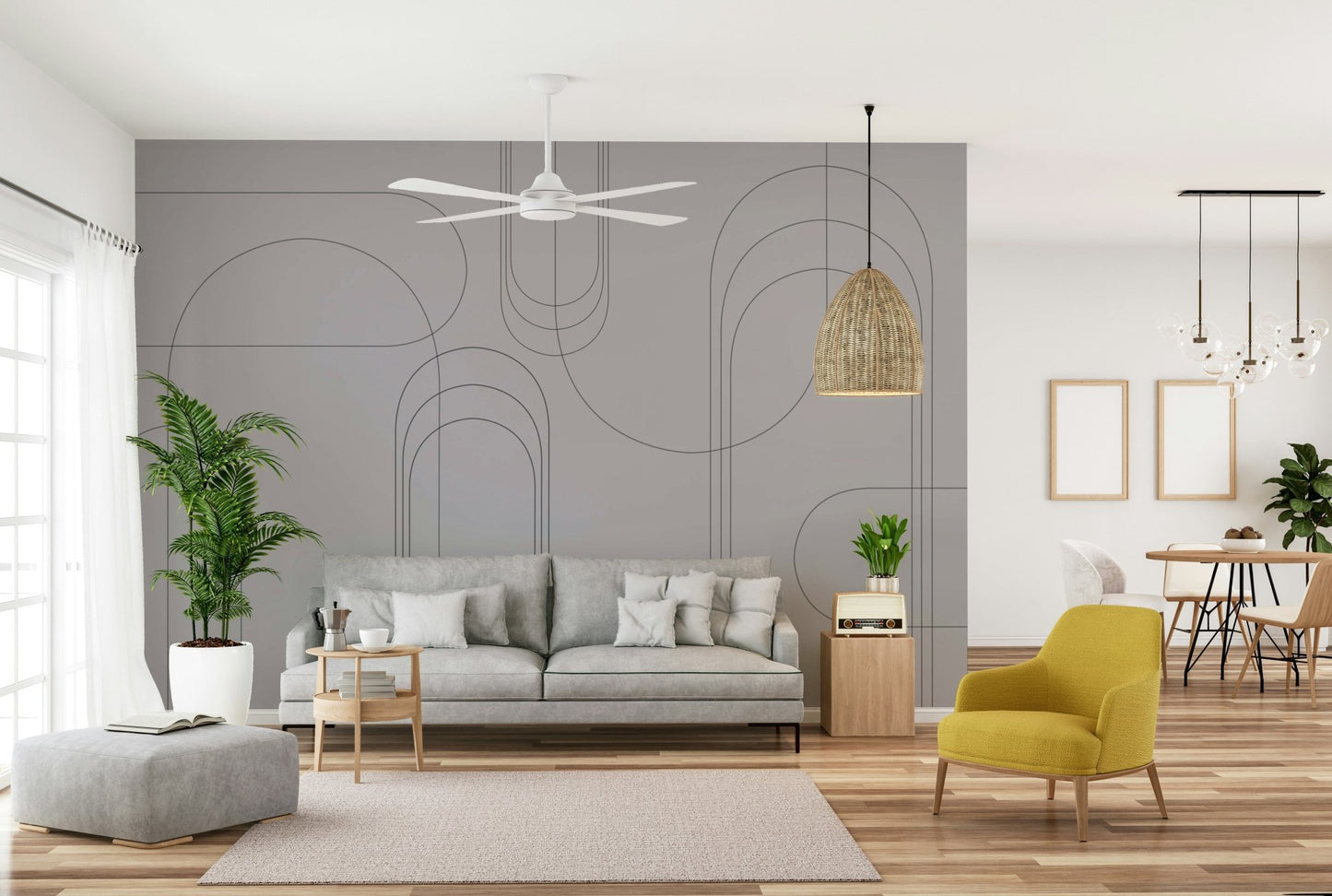 Grey wall mural with soft arches

