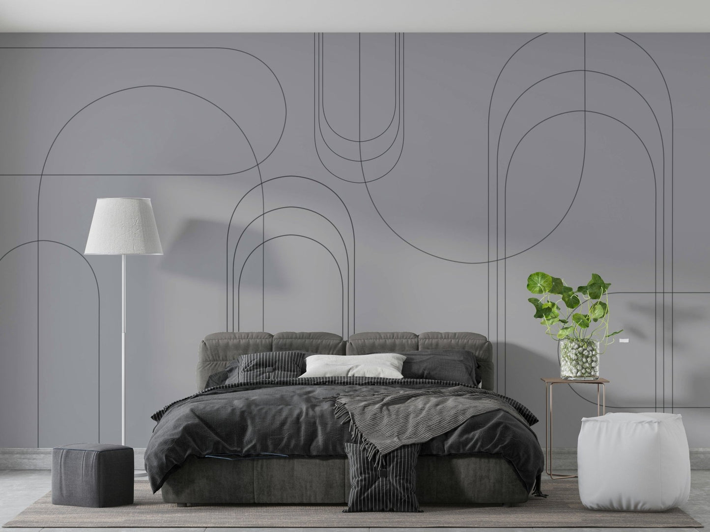 Grey abstract linear arch artwork

