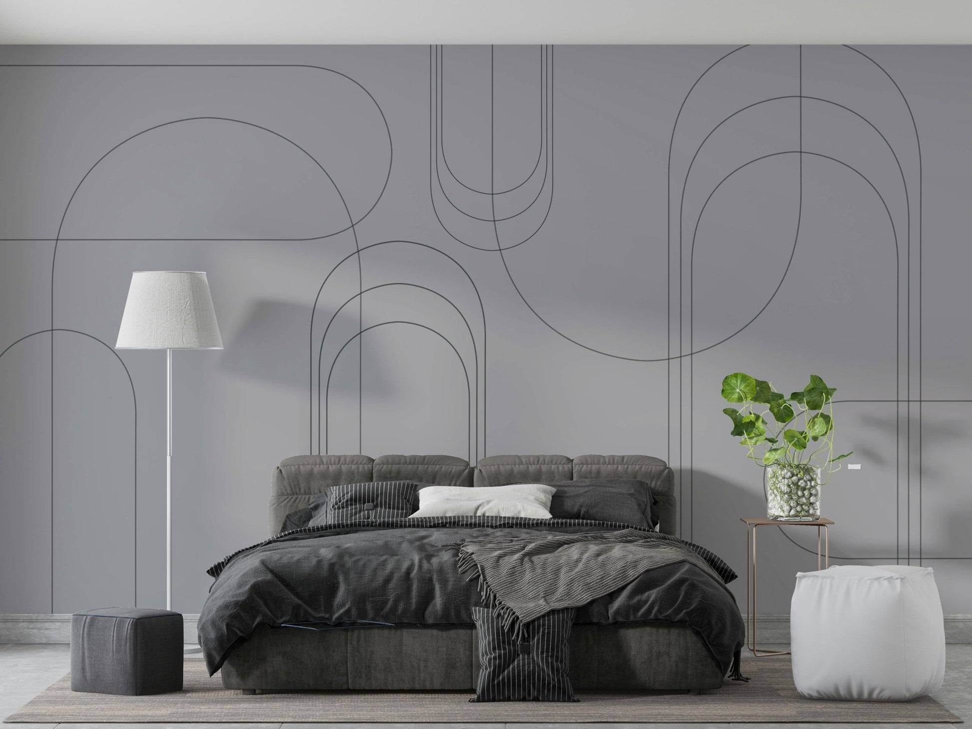 Grey abstract linear arch artwork

