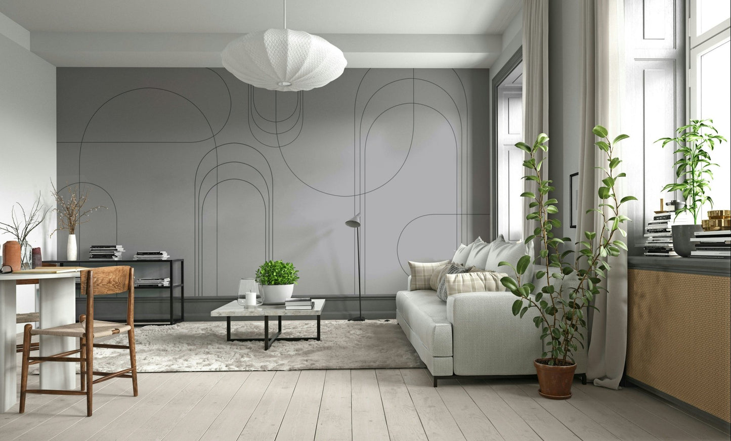 Subtle arched lines grey wall print

