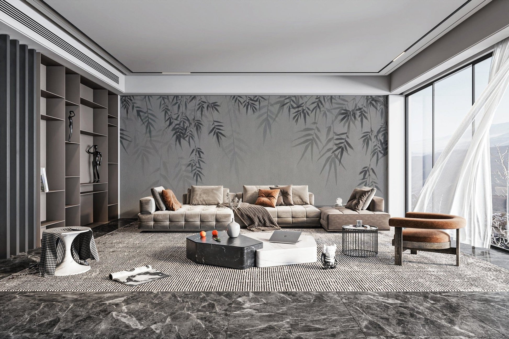 Tranquil bamboo leaves wallpaper design
